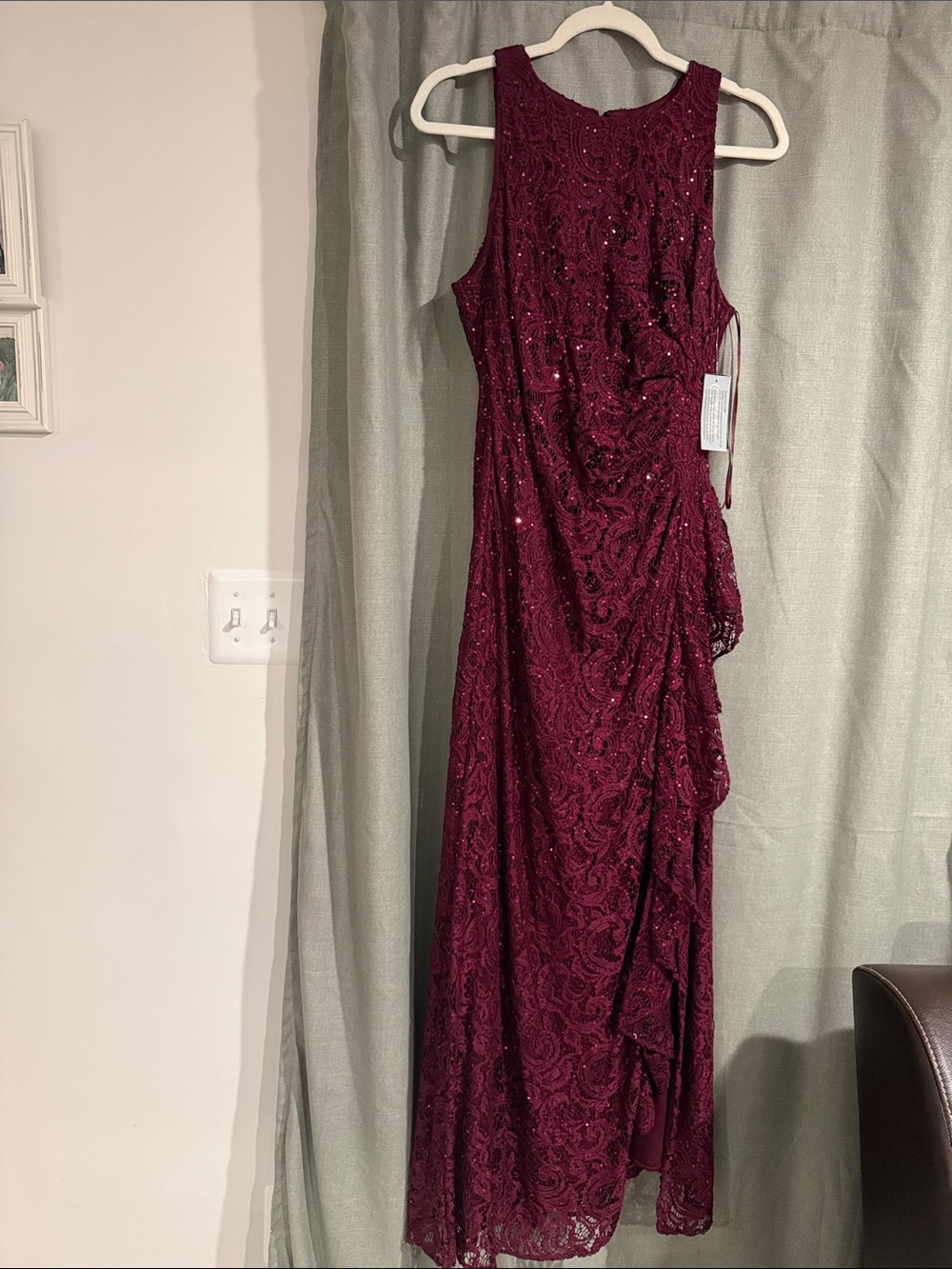 Womens Alex Evenings Sleeveless Wine Lace Evening Dress with Sequin Detail NWT